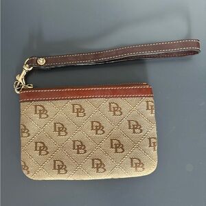 Dooney & Bourke Brown and Tan Logo Wristlet